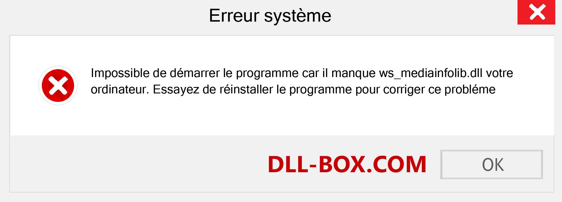 Le fichier ws_mediainfolib.dll est manquant ?. Télécharger pour Windows 7, 8, 10 - Correction de l'erreur manquante ws_mediainfolib dll sur Windows, photos, images